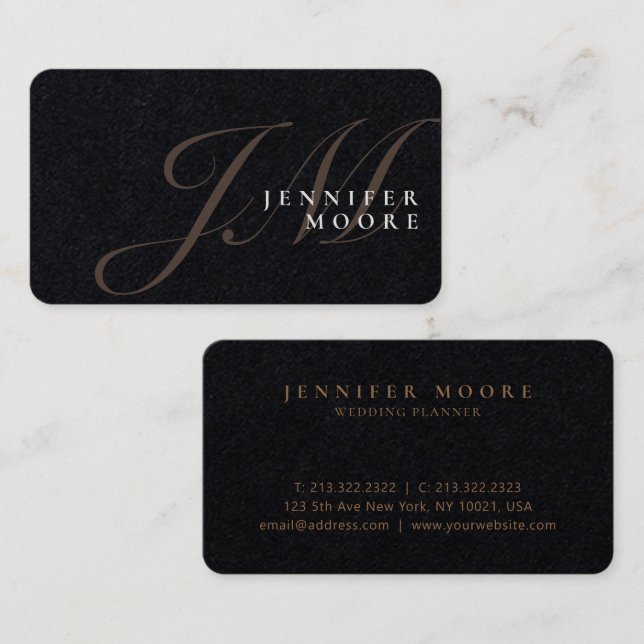 Modern Elegant Gold Premium Black Monogrammed Business Card (Front/Back)