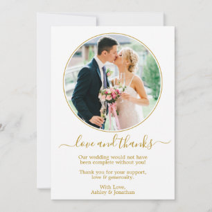 Modern Elegant Gold Round Photo Frame Wedding Thank You Card