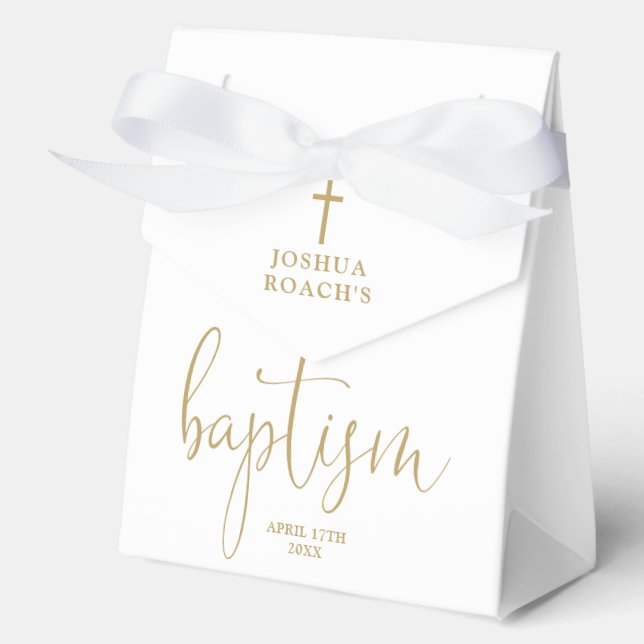 Modern Elegant Gold Script Baptism Favor Box (Front)