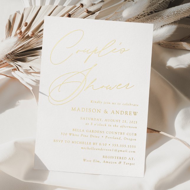 Modern Elegant Gold Script Couple's Shower Foil Invitation (Creator Uploaded)