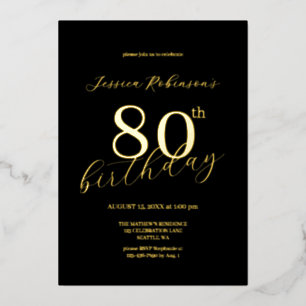 Modern Elegant Gold Script Eightieth Birthday Foil Invitation