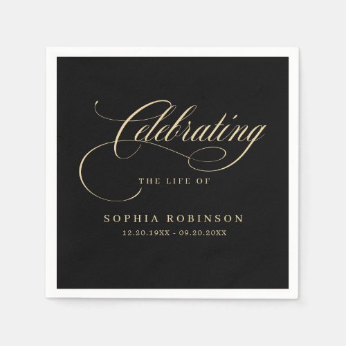 Modern Elegant Gold Script Funeral Memorial Black