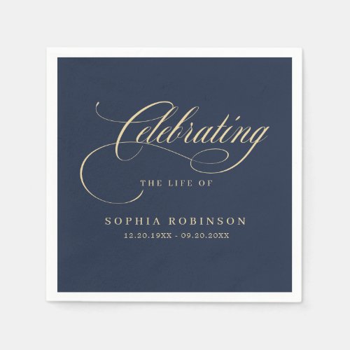 Modern Elegant Gold Script Funeral Memorial Blue