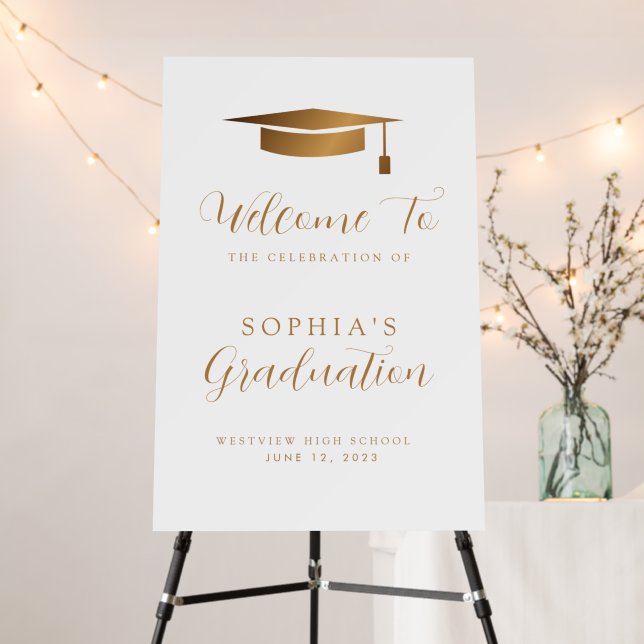 Modern Elegant Gold Script Grad Party Welcome Sign (In Situ (Stand))