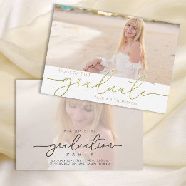 Modern Elegant Gold Script Graduate Photo Invitation
