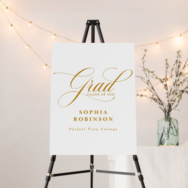 Modern Elegant Gold Script Graduation Party Sign  (In Situ (Stand))
