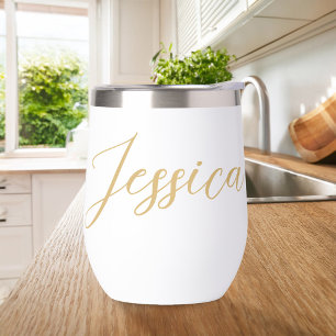 Modern Elegant Gold Script Personalized Name Thermal Wine Tumbler