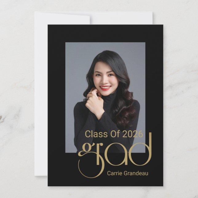 Modern Elegant Gold Script Photo Graduation Party Invitation (Front)