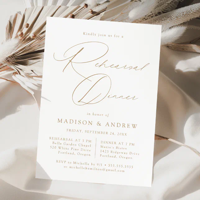 Modern Elegant Gold Script Rehearsal Dinner Invitation | Zazzle