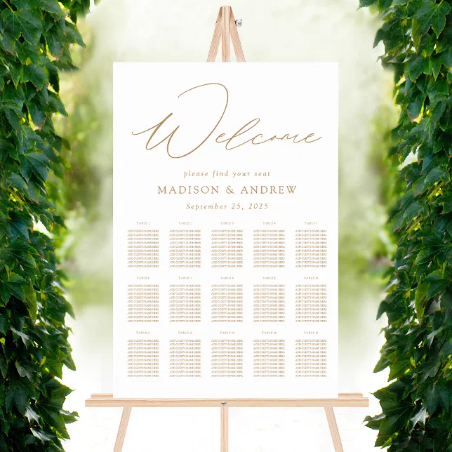 Modern Elegant Gold Script Seating Chart Foam Board Zazzle