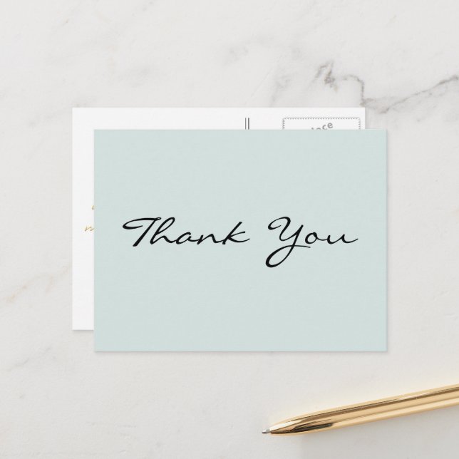 Modern Elegant Gold Script Turquoise Thank You Postcard (Front/Back In Situ)