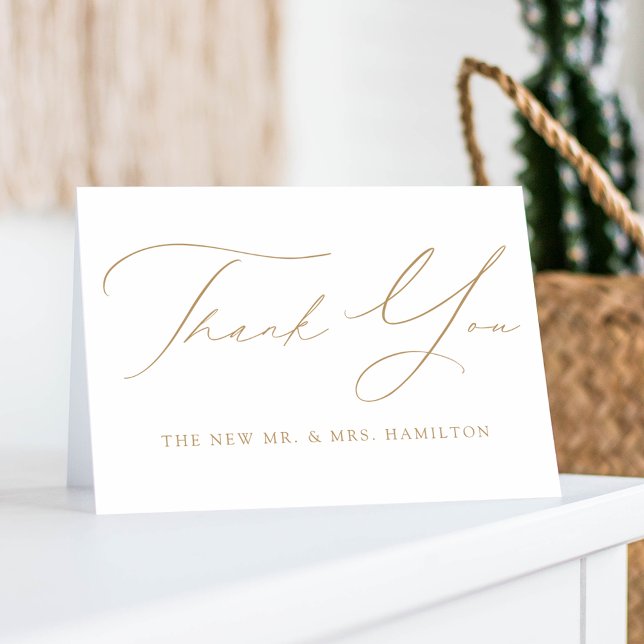 Modern Elegant Gold Script Wedding Letterpress Thank You Card (Creator Uploaded)