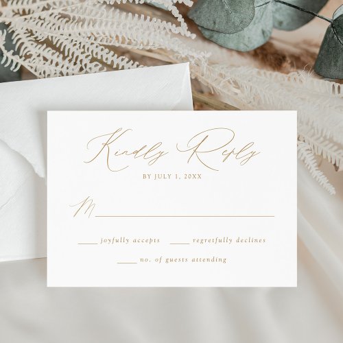 Modern Elegant Gold Script Wedding RSVP Card