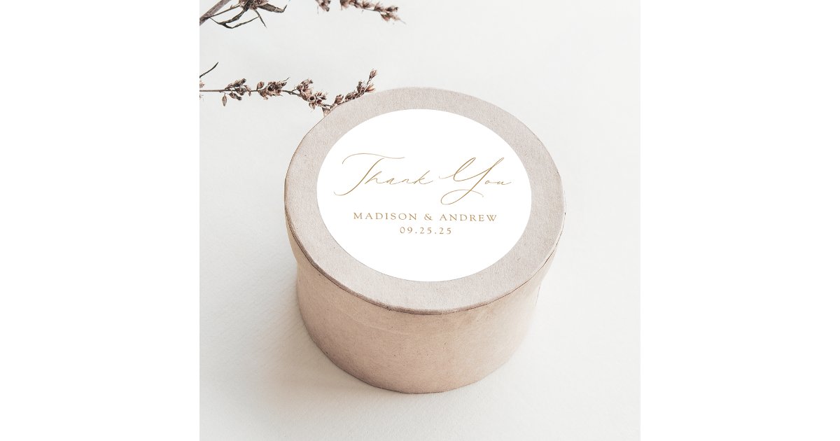 Modern Elegant Gold Script Wedding Thank You Classic Round Sticker | Zazzle