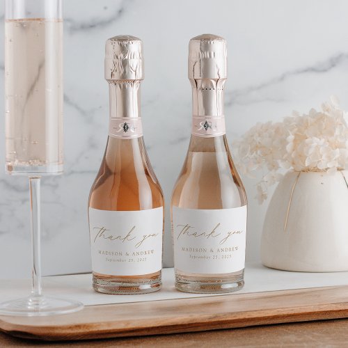 Modern Elegant Gold Script Wedding Thank You Sparkling Wine Label