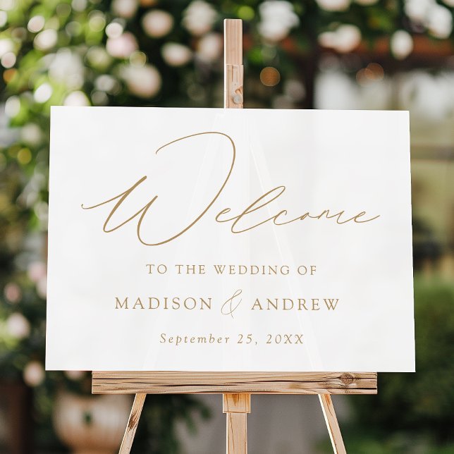 Modern Elegant Gold Script Wedding Welcome Acrylic Sign (Creator Uploaded)