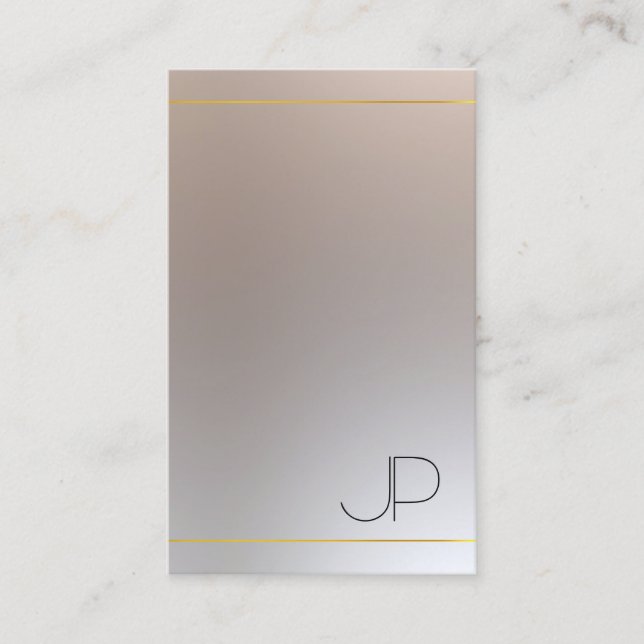 Modern Elegant Gold Silver Look Monogrammed Business Card (Front)