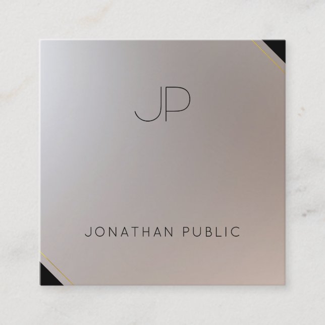 Modern Elegant Gold Silver Monogram Template Square Business Card (Front)
