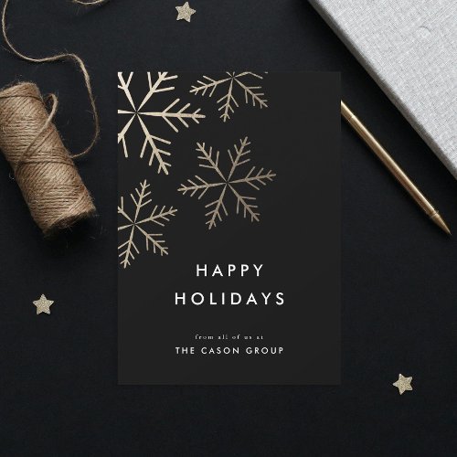 Modern Elegant Gold Snowflakes Business Holiday Card