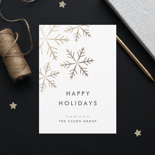 Modern Elegant Gold Snowflakes Business Holiday Card