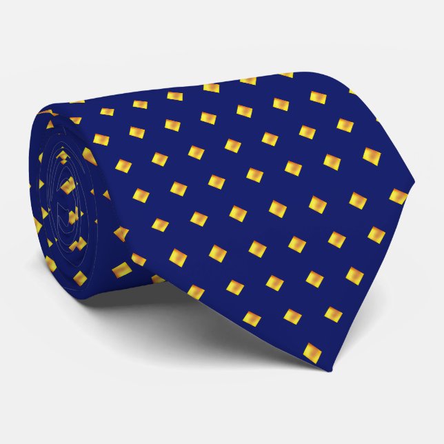 Modern Elegant Gold Squares on Navy Blue Neck Tie (Rolled)