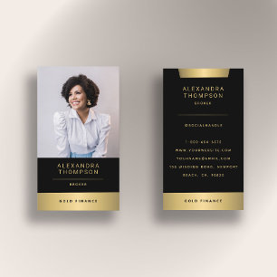 Modern Elegant Gold Stripe CEO Professional Photo Business Card