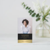 Modern Elegant Gold Stripe CEO Professional Photo Business Card (Standing Front)
