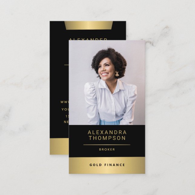 Modern Elegant Gold Stripe CEO Professional Photo Business Card (Front/Back)