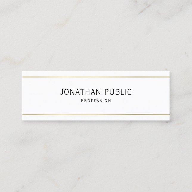 Modern Elegant Gold Striped Clean Professional Mini Business Card (Front)