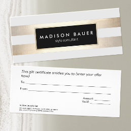 Modern Elegant Gold Striped Spa Gift Certificate