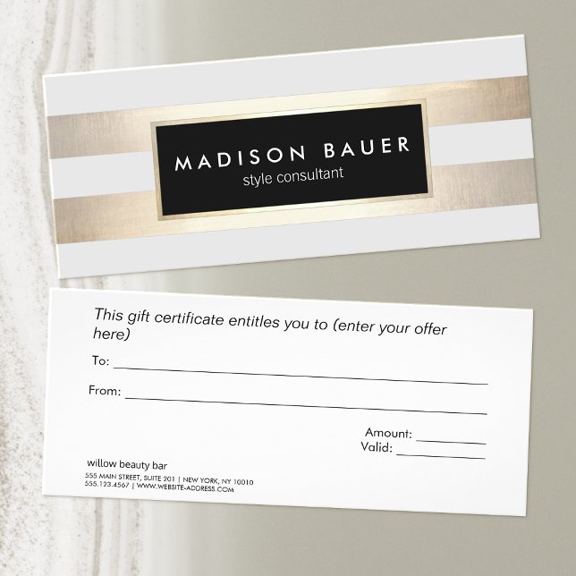 Modern Elegant Gold Striped Spa Gift Certificate (Creator Uploaded)