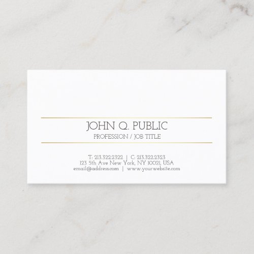 Modern Elegant Gold Striped White Minimal Plain Business Card