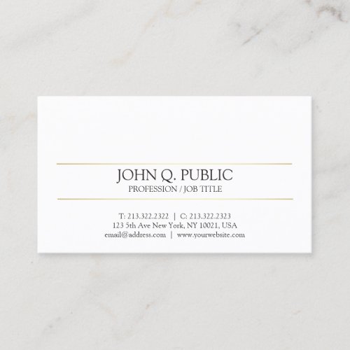 Modern Elegant Gold Striped White Sleek Plain Business Card