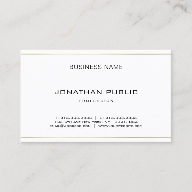 Modern Elegant Gold Stripes Simple Professional Business Card (Front)