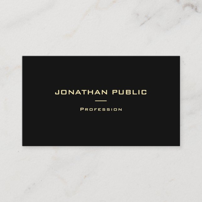 Modern Elegant Gold Text Black Template Top Trendy Business Card (Front)