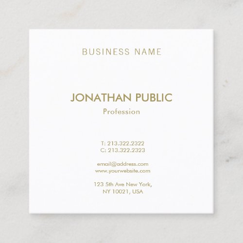 Modern Elegant Gold Text Font Simple Plain Luxury Square Business Card