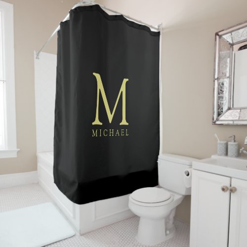 Modern Elegant Gold Text Name Monogram Template Shower Curtain