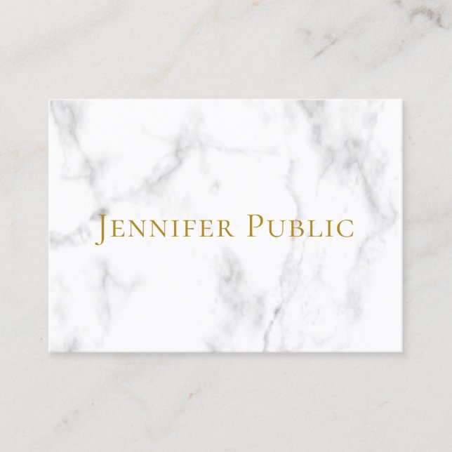 Modern Elegant Gold Text White Marble Template Business Card (Front)