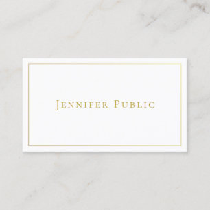 Modern Elegant Gold Text White Minimalist Template Business Card