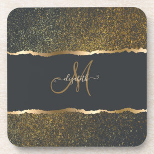 Modern Elegant Gold Touch Monogram Beverage Coaster