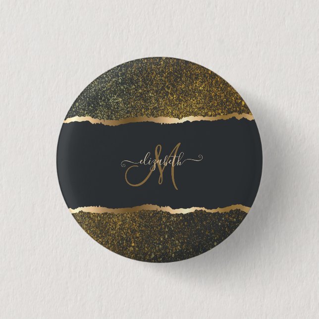 Modern Elegant Gold Touch Monogram Button (Front)