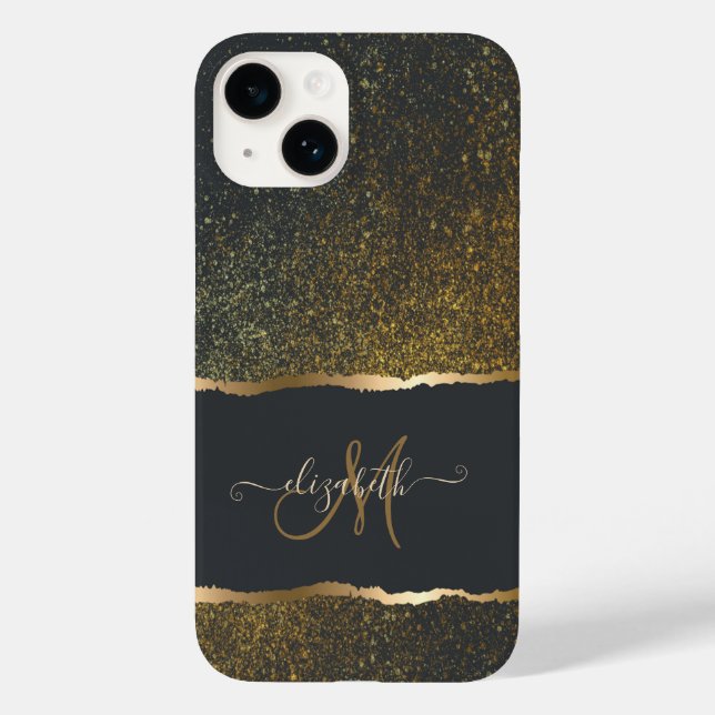 Modern Elegant Gold Touch Monogram Case-Mate iPhone Case (Back)