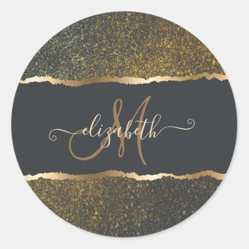 Modern Elegant Gold Touch Monogram Classic Round Sticker