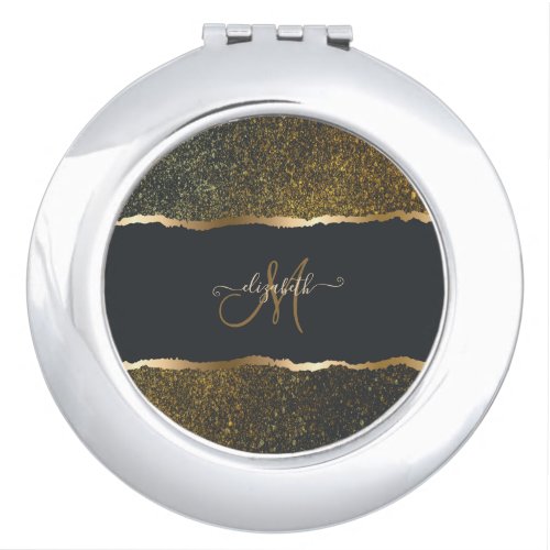 Modern Elegant Gold Touch Monogram Compact Mirror