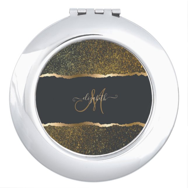 Modern Elegant Gold Touch Monogram Compact Mirror (Front)