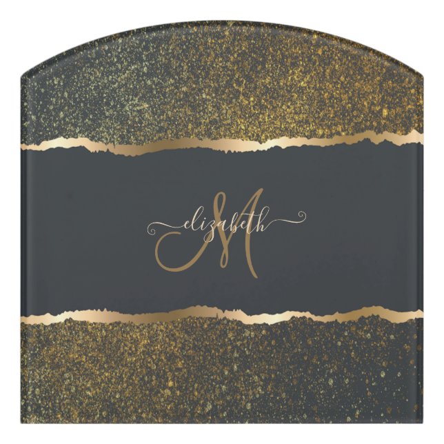 Modern Elegant Gold Touch Monogram Door Sign (Contour Front)