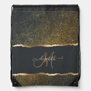 Modern Elegant Gold Touch Monogram Drawstring Bag