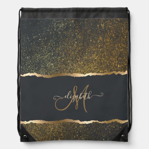 Modern Elegant Gold Touch Monogram Drawstring Bag