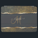 Modern Elegant Gold Touch Monogram iPad Air Cover<br><div class="desc">Modern gold glitter on black background. An elegant and sophisticated design. The perfect romantic gift idea for her on any occasion.</div>