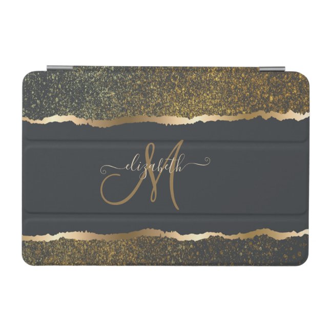 Modern Elegant Gold Touch Monogram iPad Mini Cover (Horizontal)